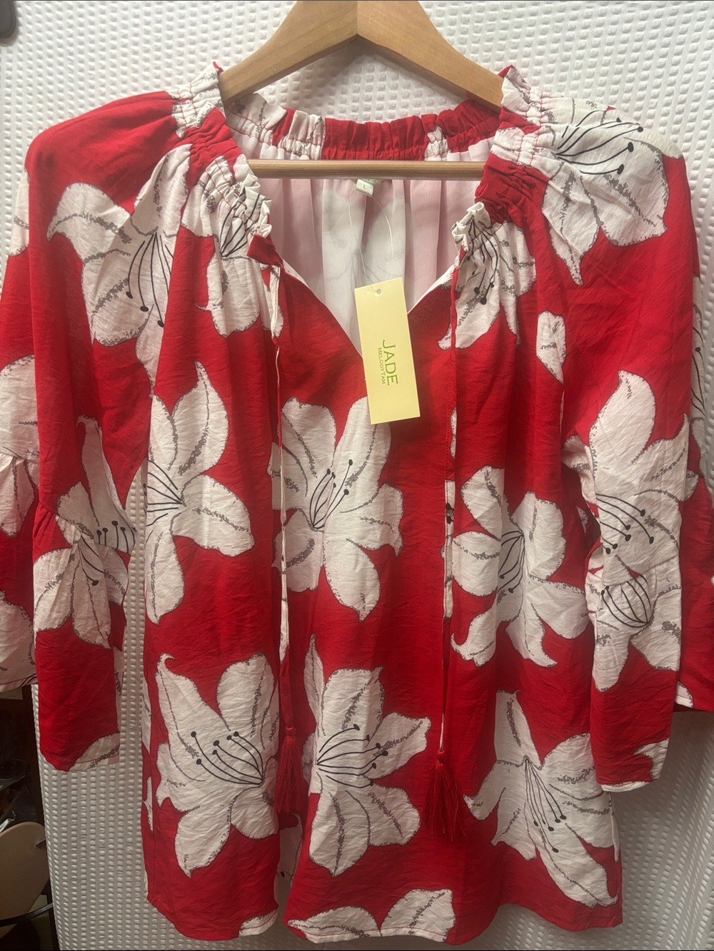 Jade Red Tunic with Large White Floral Print